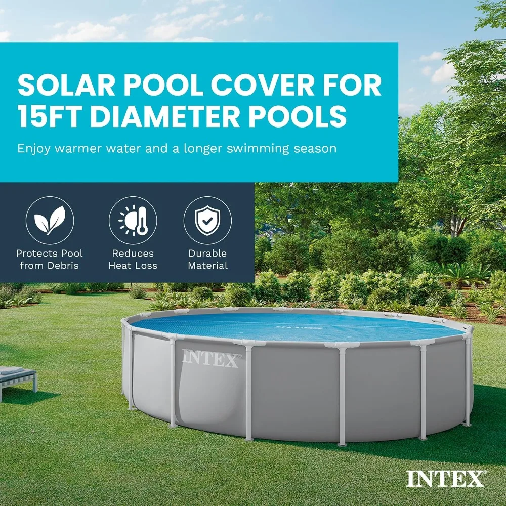 INTEX 28013E Solar Pool Cover 15ft Round Easy Set and Metal Frame Pools Insulates Pool Water Reduces Water Evaporation