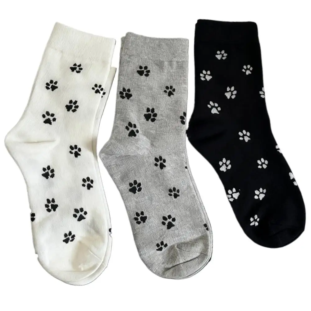 Bonito cão garra impresso feminino dos desenhos animados cão pata meia padrão animal macio absorção de suor respirável meias casuais