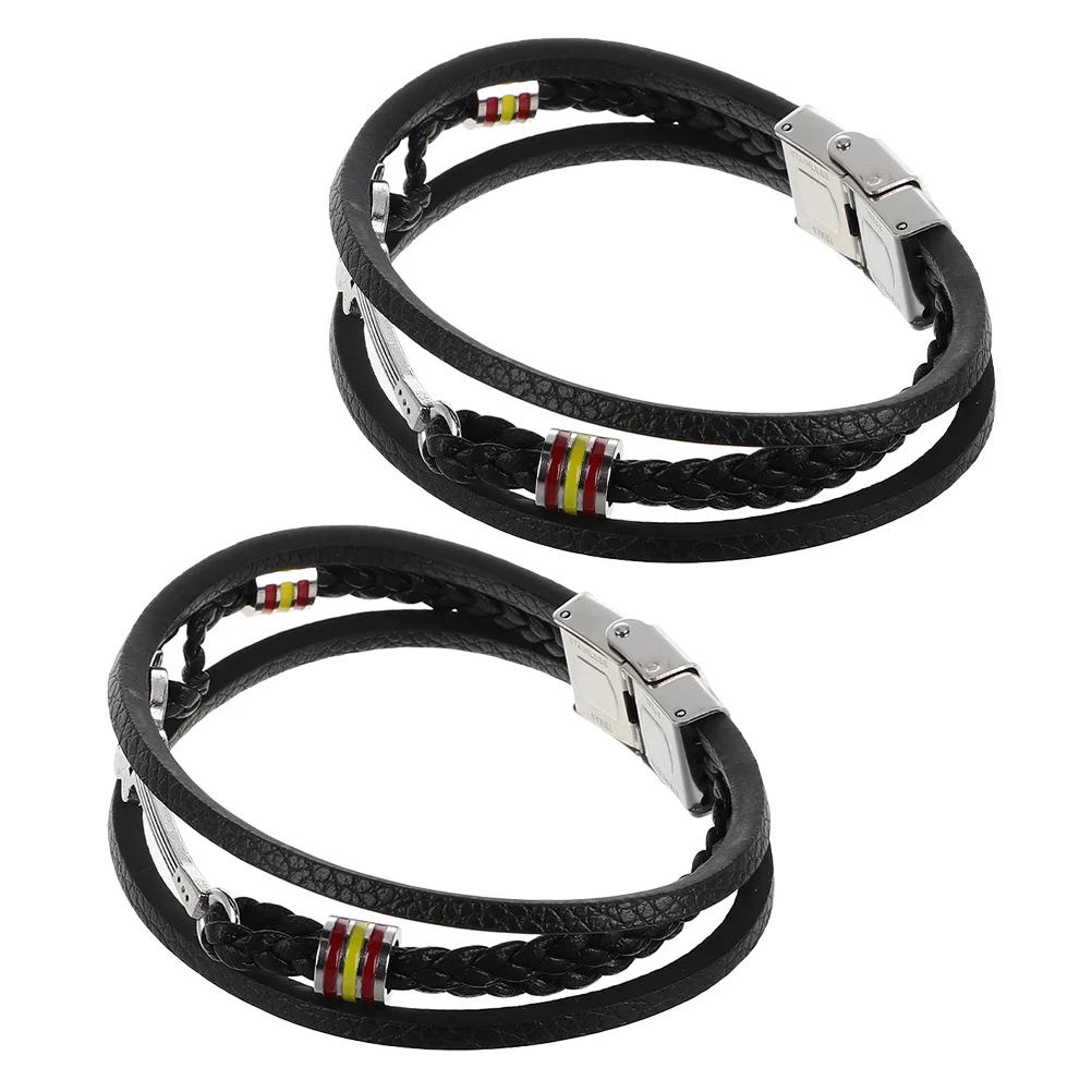 

2 Pcs Punk Style Bracelet Wrist Bands Men Mens Braclets Guitar Multi-layered Chain for