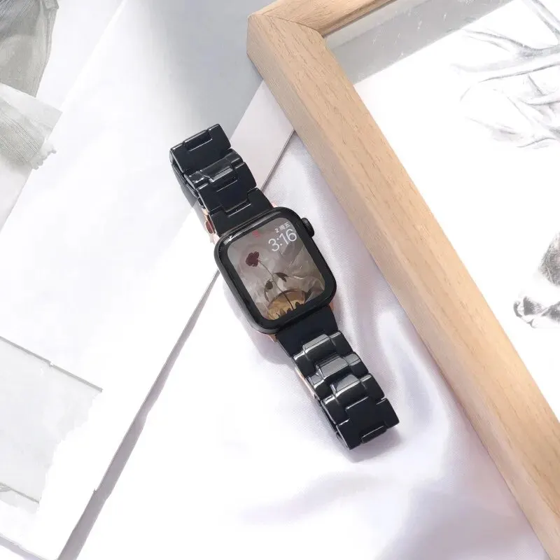 Resin Strap for Apple Watch Band 44mm 40mm 45mm 49mm 38mm 42mm 41mm Fashion Wrist Band for IWatch Series 8 7 6 5 4 3 2 1 Ultra