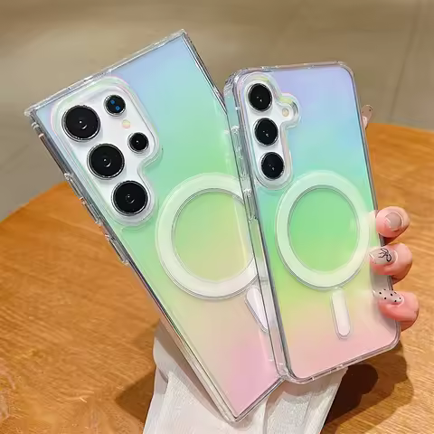 Fusion Rainbow Color Phone Case for Samsung Galaxy S25 S24 S23 FE S22 Ultra S21Plus for Magsafe Magnetic Wireless Charging Cover