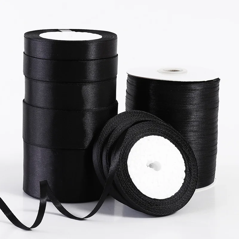 25yards/Roll (6mm-80mm) Black Polyester Satin Ribbon Bow Craft Decor Wedding Christmas Party Handwork DIY Clothing Decoration