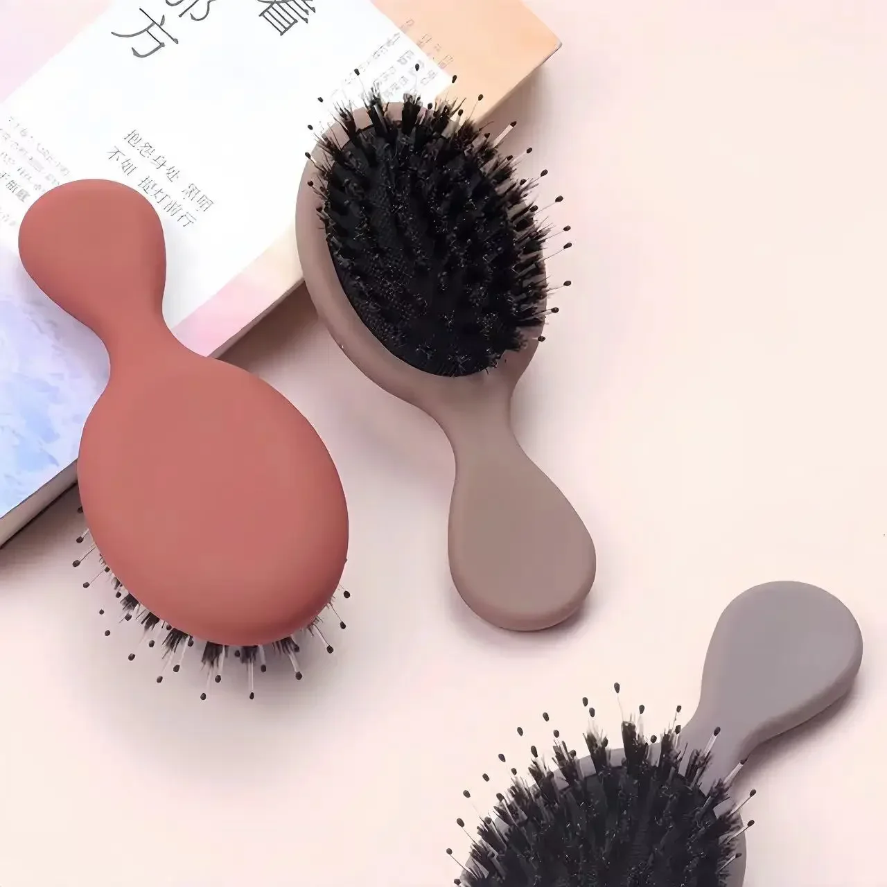 

Mini Boar Bristle Hair Brush Small Hair Brush Travel Mirror Comb Paddle Brush Massager Detangling Hair Styling Tool