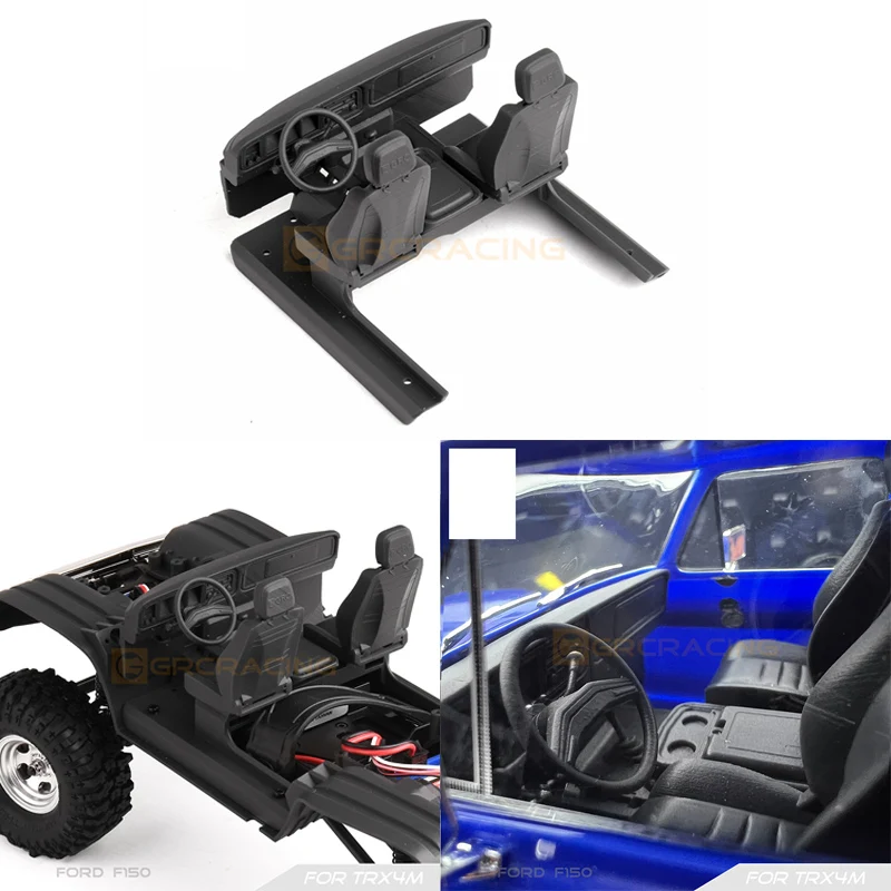 Wnętrze (3D Printing) z wentylatorem chłodzącym silnik, gniazdem konsoli środkowej do samochodu gąsienicowego 1/18 RC Traxxas TRX4-M Ford F150