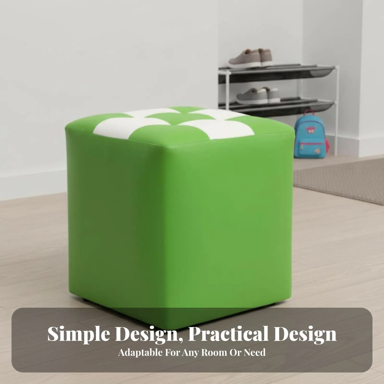 

Upholstered Round Ottoman Modern Design Low Stool paddinged Seat space-saving Size for Children, Renters, Living Room, Entryway