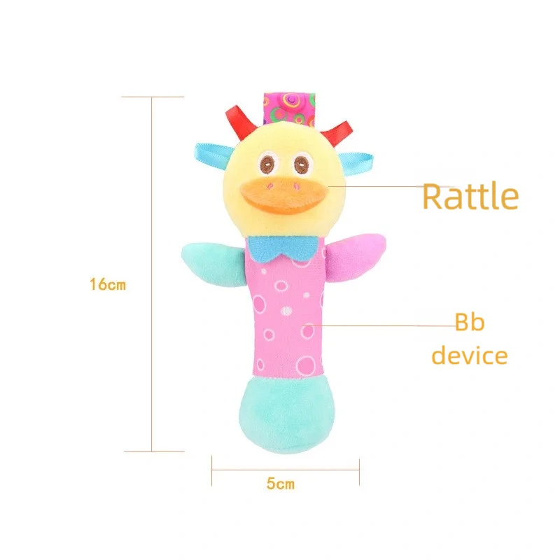 Soft Hand Crank Baby Rattles Cartoon Animal Plush Toys with BB Call Voice Squeaky Sensory Travel Accessory for Toddlers
