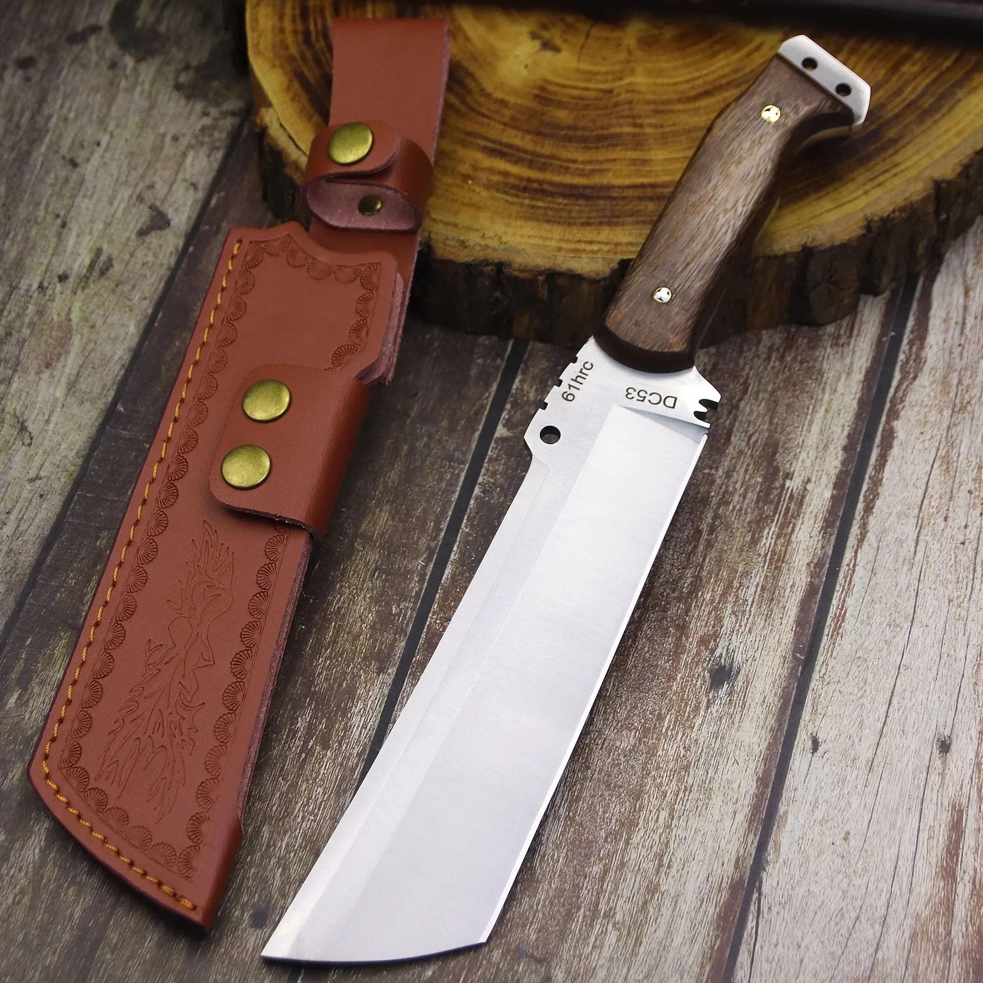 

Cuchillo De Leña Multiusos Acero Alemán DC53, Funda, Cuchillo Tala Jungla 13,5 ", Cuchillo De Herramienta Agrícola，outdoors