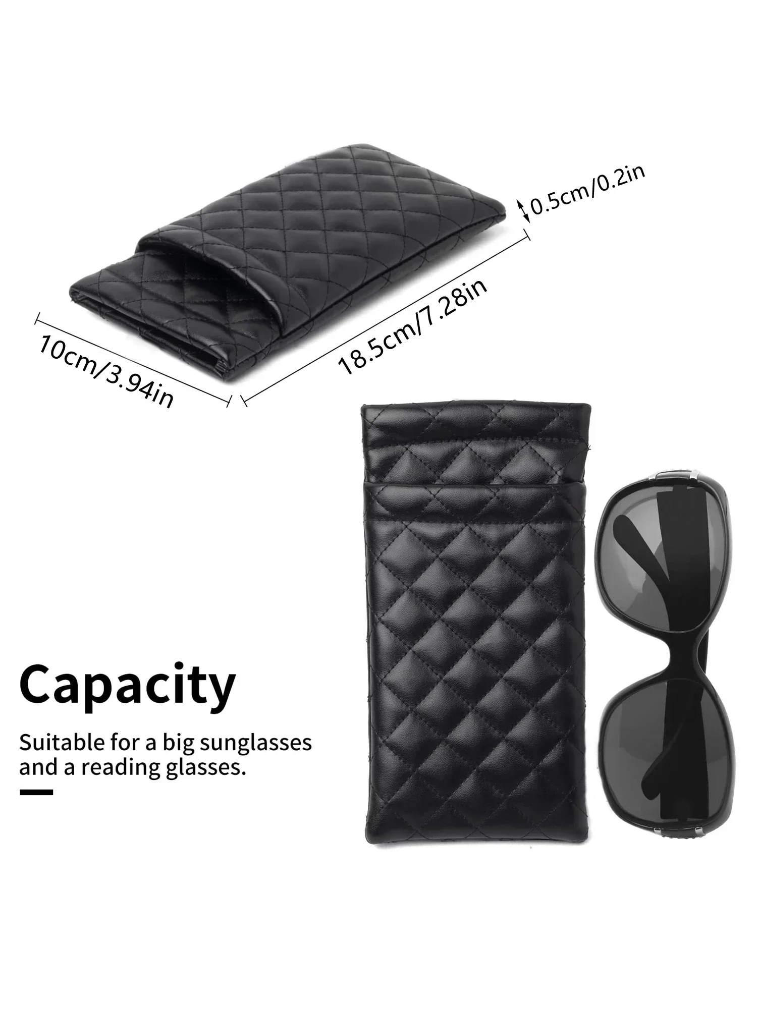 1 Stück Weiches PU-Doppel-Brillenetui Tragbares Squeeze-Top-Leder-Brillenetui Minimalistisches Argyle Anti-Kratz-Brillenaufbewahrungsetui – Detail 7