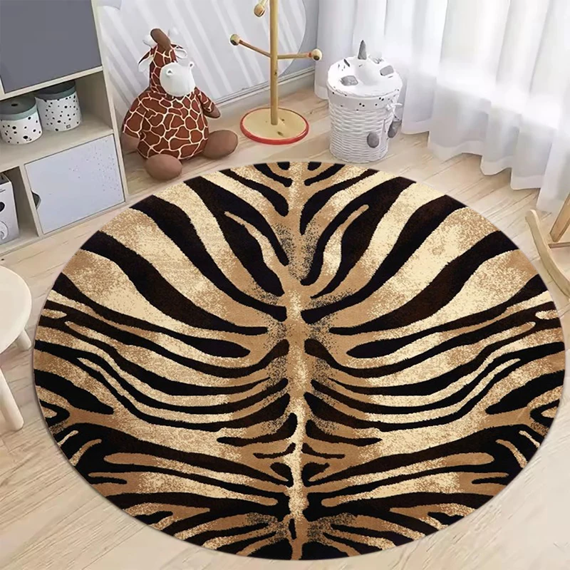 Safari Zebra Tiger Print Pattern Plush Soft Non Slip Washable Round Area Rug Carpet for Kids Bedroom Playroom Home Decor