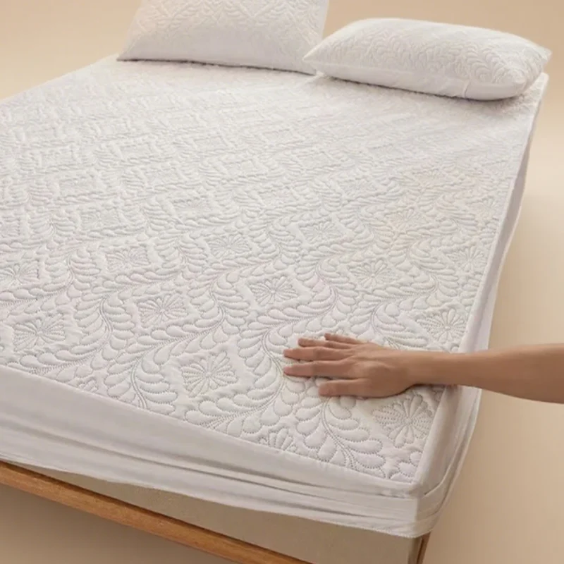 

100% водонепроницаемый стеганый наматрасник, дышащий защитный чехол для кровати, простыня с защитой от клещей и эластичной лентой, без наволочки