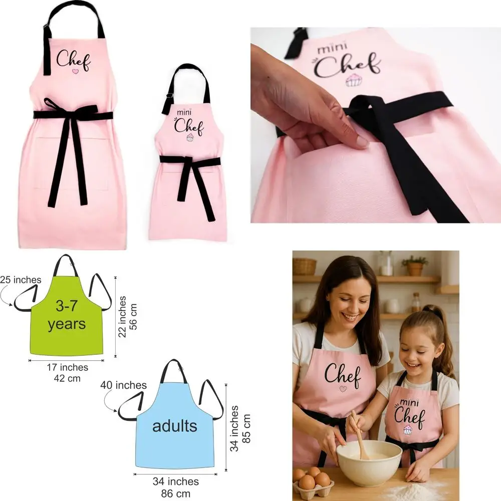 

Mother-Daughter Chef Aprons for Kitchen Cooking and Baking, Adult and Child Mommy-and-Me Cooking Fun