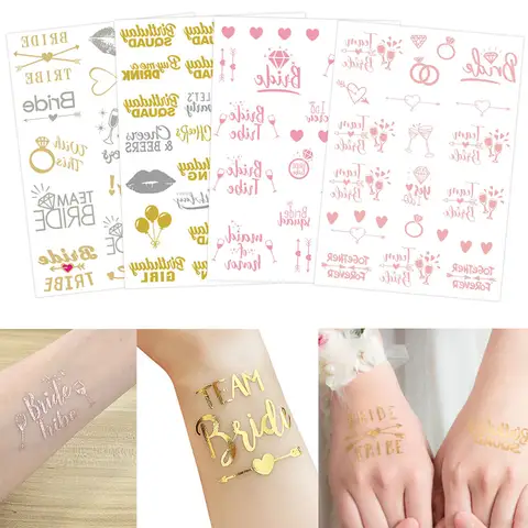 Waterproof Golden Tattoo Sticker for Bachelorette Party Crown Ring Gold Foil Temporary Tattoos for Hand Body Bridal Shower Favor