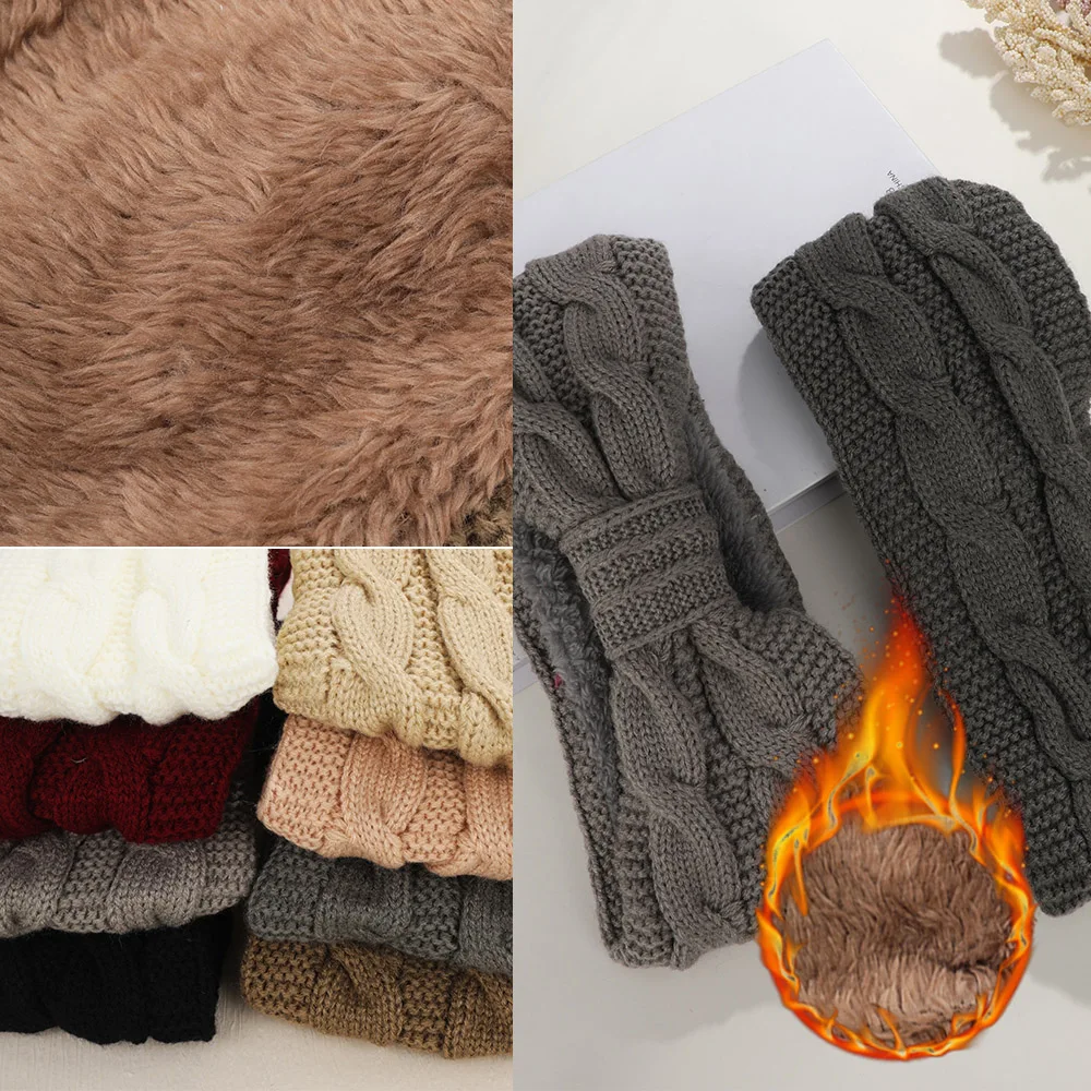 Autunno Inverno Addensare Maglia di Lana Fascia Larga Per Le Donne Foderato In Peluche Headwrap Turbante Hairbands Tenere Al Caldo Scaldini Per Le