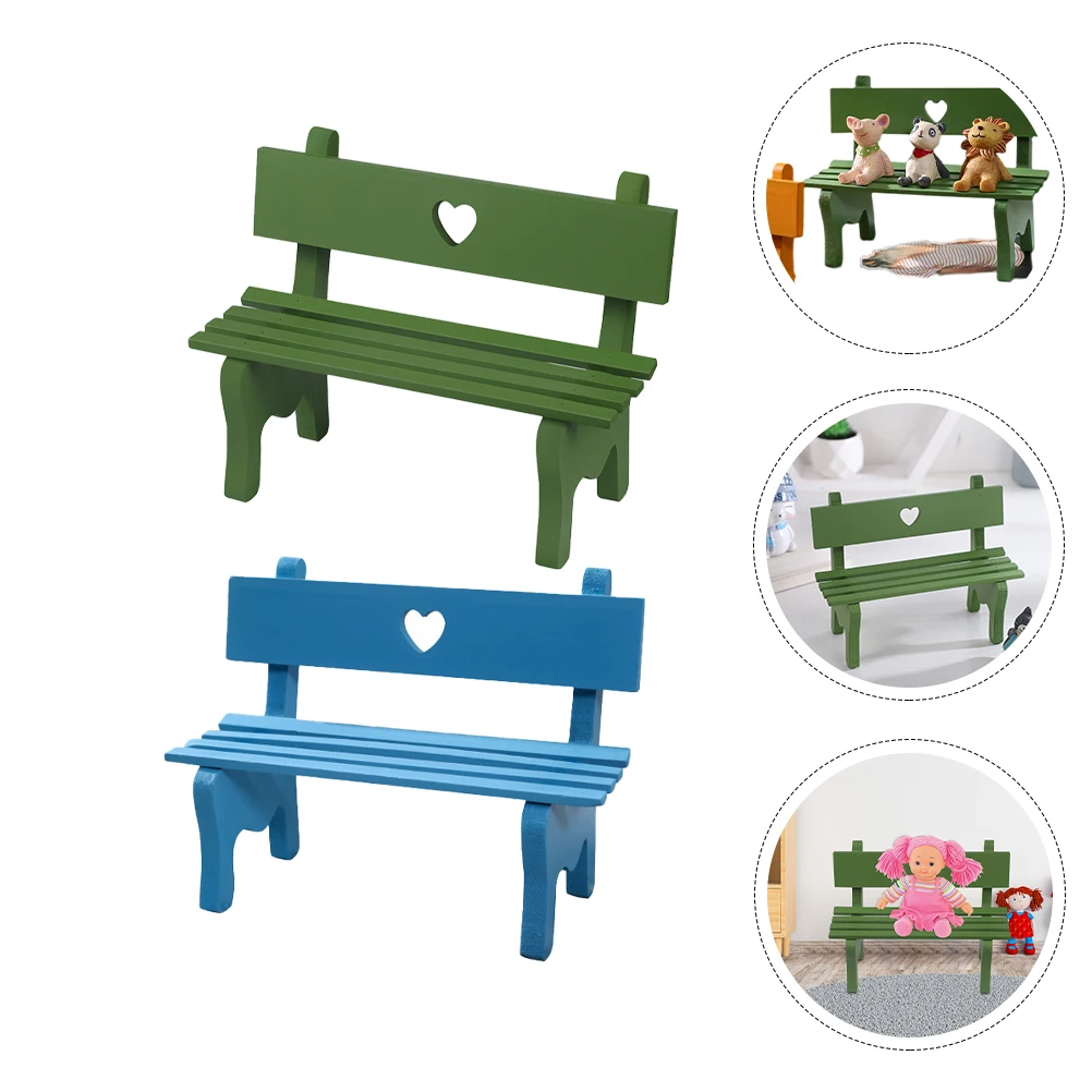 

2 PCS Small Wooden Chair Miniature House Decor Set Desktop Model Art Ornament