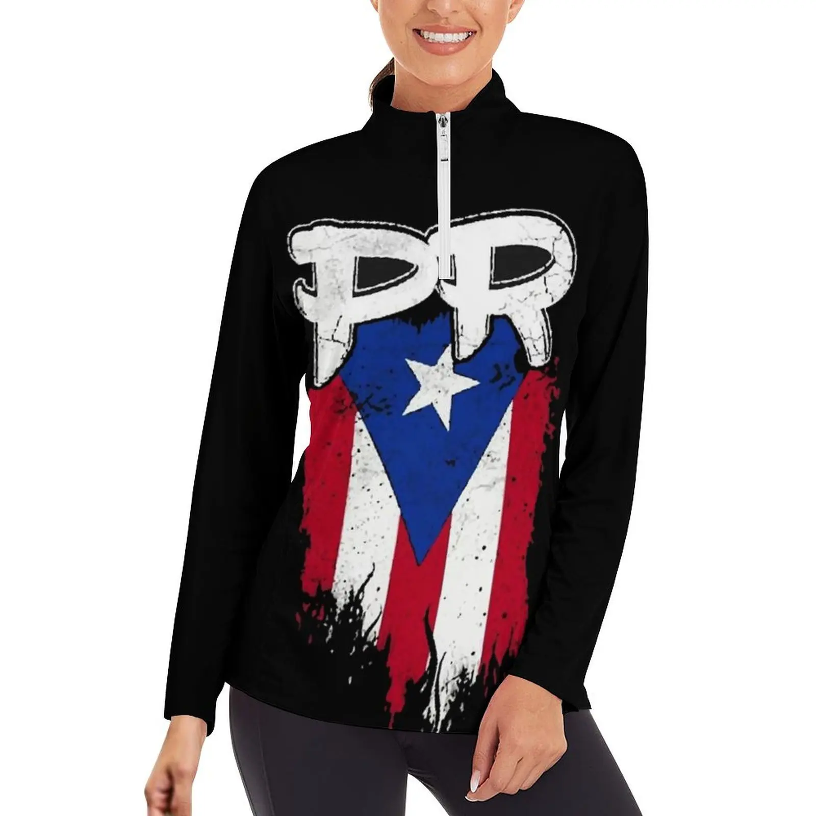 Yoga Shirts Long Sleeve Sport Top Puerto Rico Flag Slim Elastic Running Blouse for Women Gym Athletic Tee Sportswear