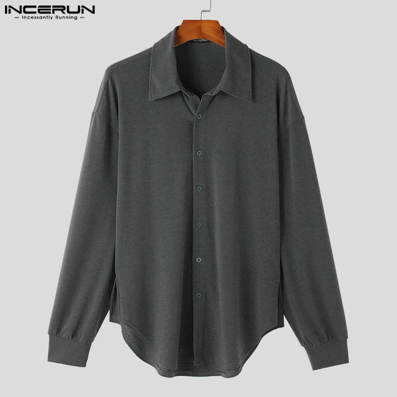 Men Irregular Shirts Solid Color Lapel Long Sleeve Streetwear Leisure Men Clothing Autumn Fashion Casual Camisas S-5XL INCERUN