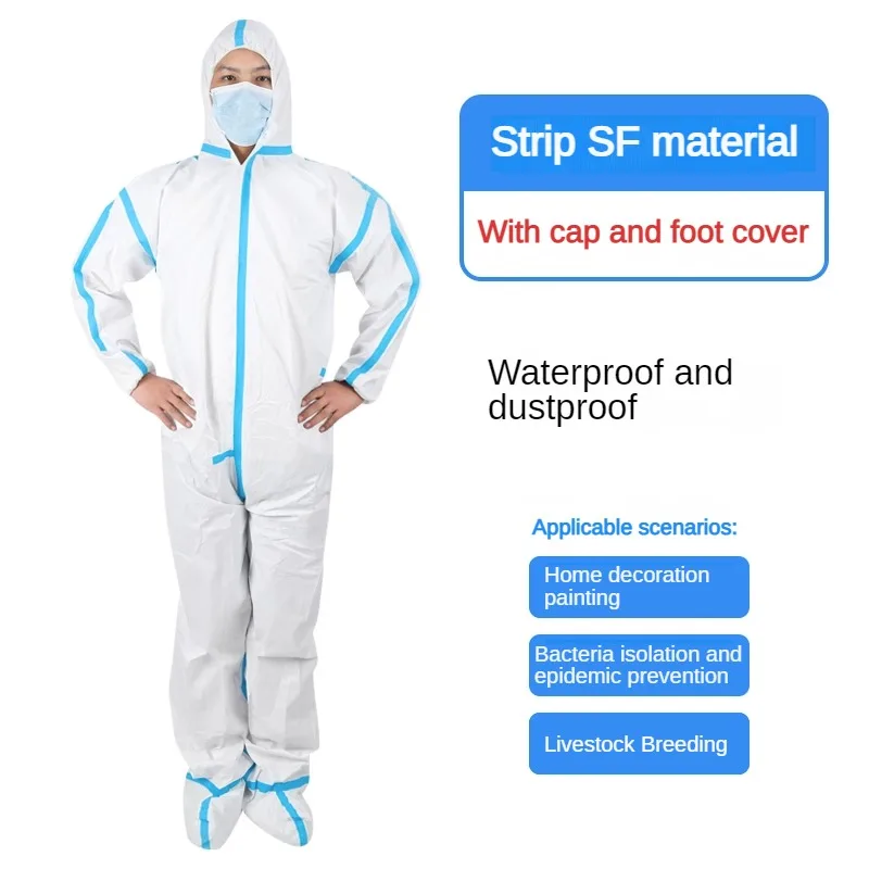 Disposable Protective Clothing, One Oiece Work Clothes, Non-Woven Fabric, Dustproof, Waterproof, and Hooded Protective Clothing