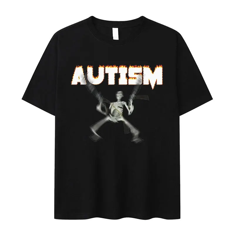 

Vintage Autism Skeleton Graphic T Shirts Funny Humor Skull Gothic Clothing T-shirt Y2k Men's Casual 100% Cotton Oversized Tshirt