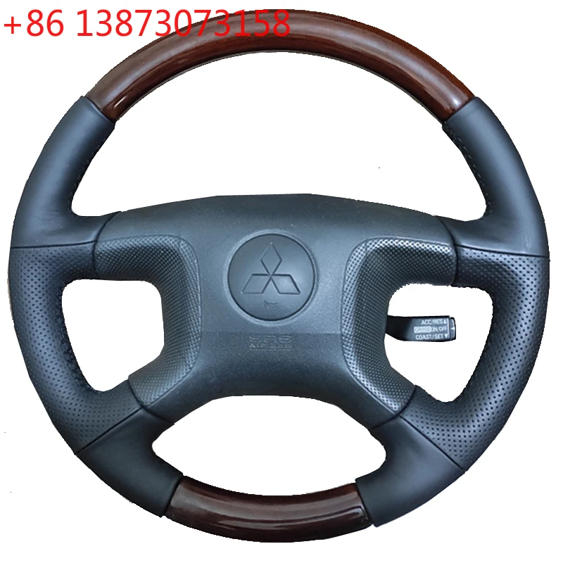 Hand-stitched Black Super-fine perforated leather Car Steering Wheel Cover Suitable for Mitsubishi Pajero v73 v77 2004-2008