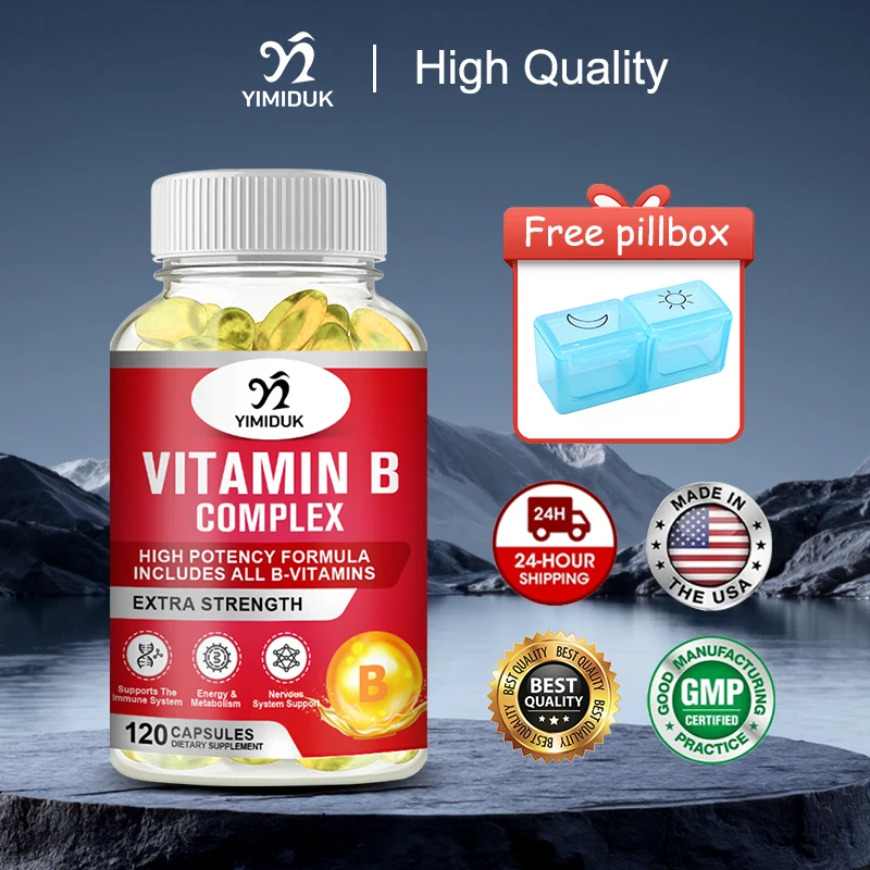 

Premium Vitamin B Complex Capsules, with Vitamin C, Support Stress & Fatigue Relief, Metabolism & Heart Health, Women & Men