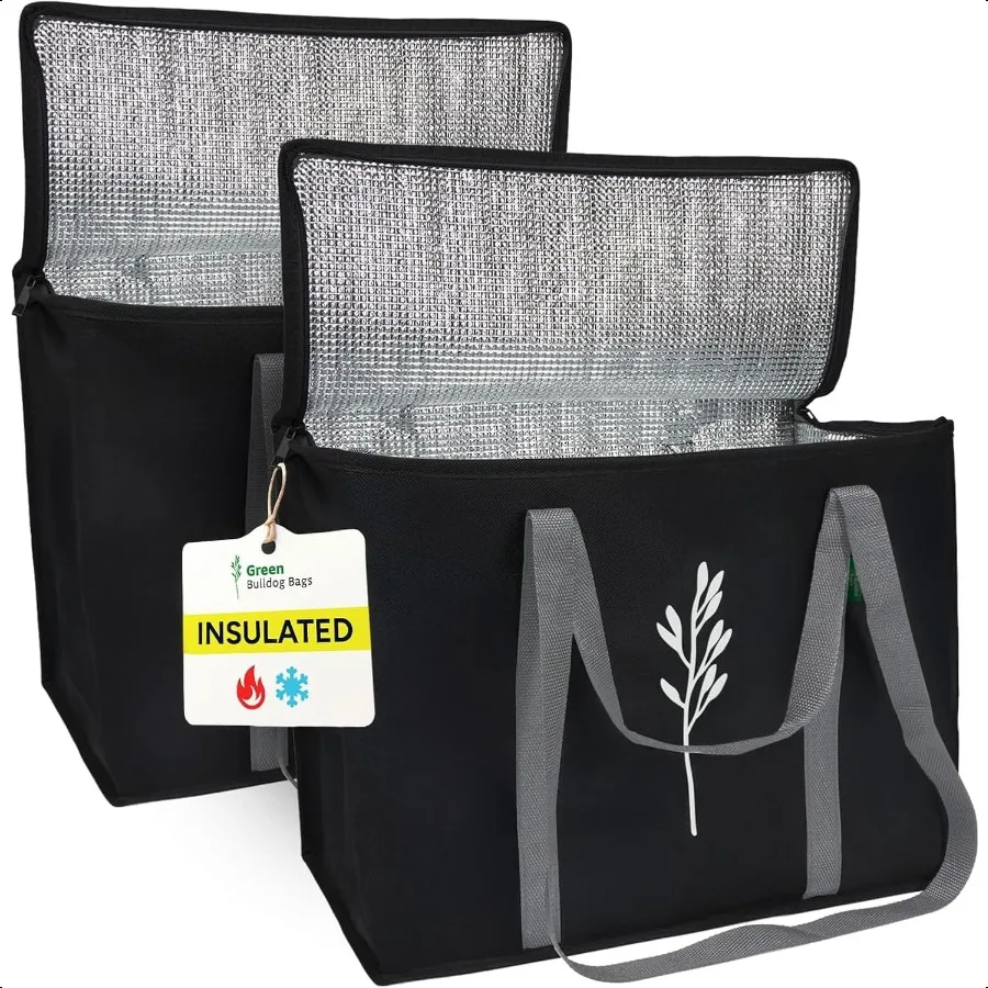

Green Bulldog 2Pack Insulated Grocery Bags Foldable Reusable Cooler Bags with Handles for Everyday Use Groceries Food Delivery