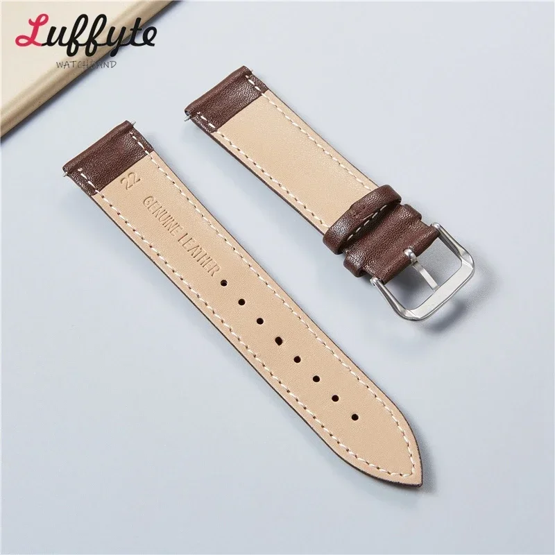 Calfskin Leather Watchband Soft Watch Band Wrist Strap 18mm 20mm 22mm 24mm with Silver Stainless Steel Buckle