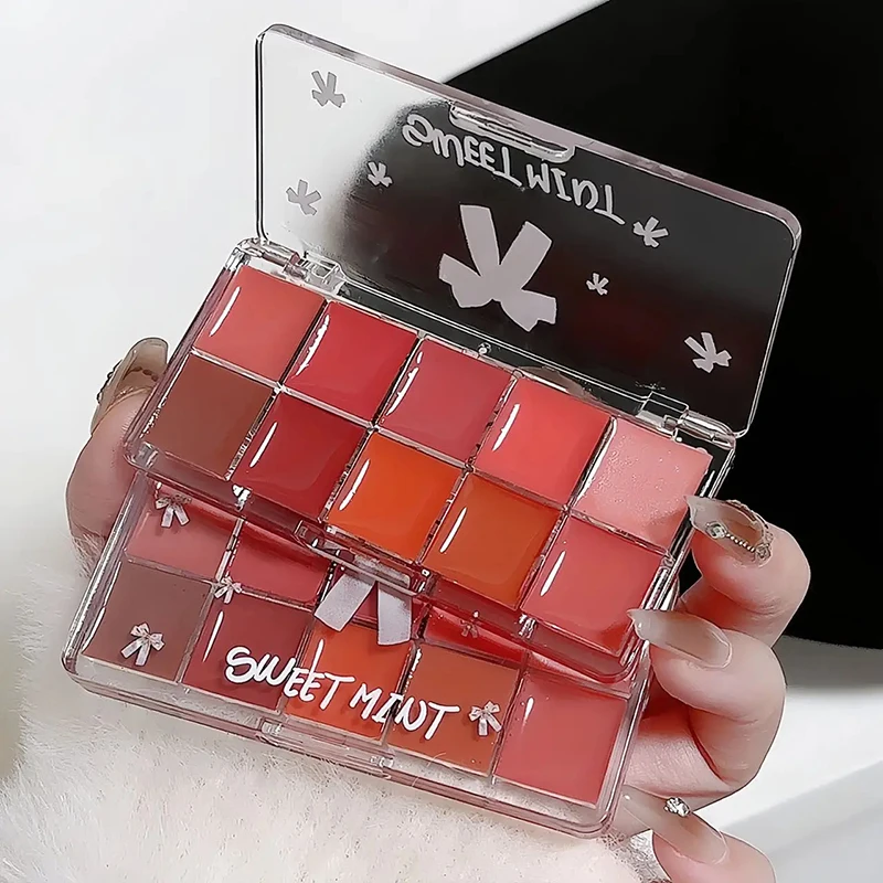 Placa de gelatina de labios de 10 colores, brillo de labios de cristal, vidrio de agua hidratante, bálsamo de aceite de labios rojo y naranja, paleta de maquillaje regordeta Sexy, nuevo