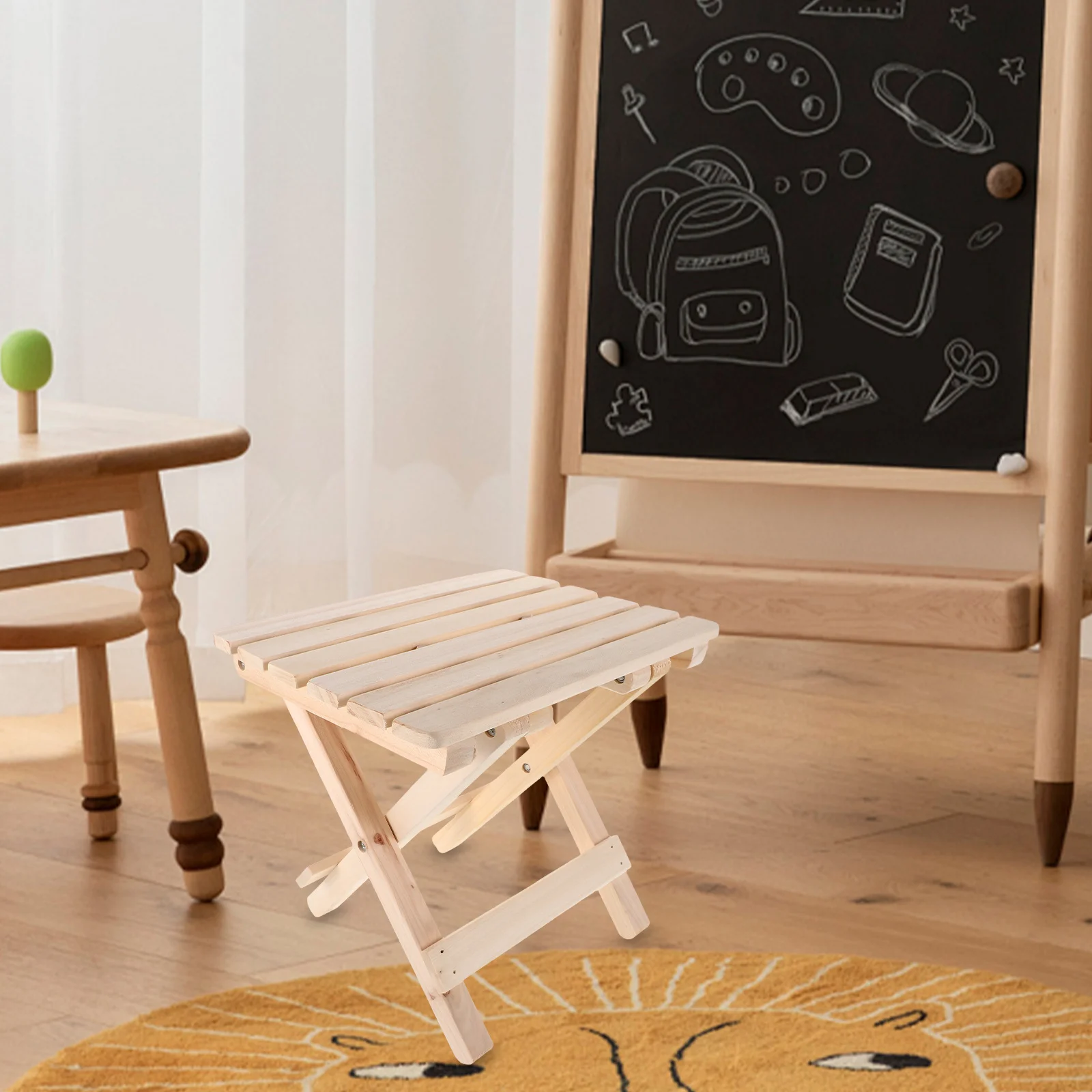 مقعد محمول قابل للطي مصنوع من الخشب الصلب، جمالي بسيط للحمام والمطبخ والتخييم والصيد والمشي لمسافات طويلة وخفيف الوزن وسهل الحمل #4