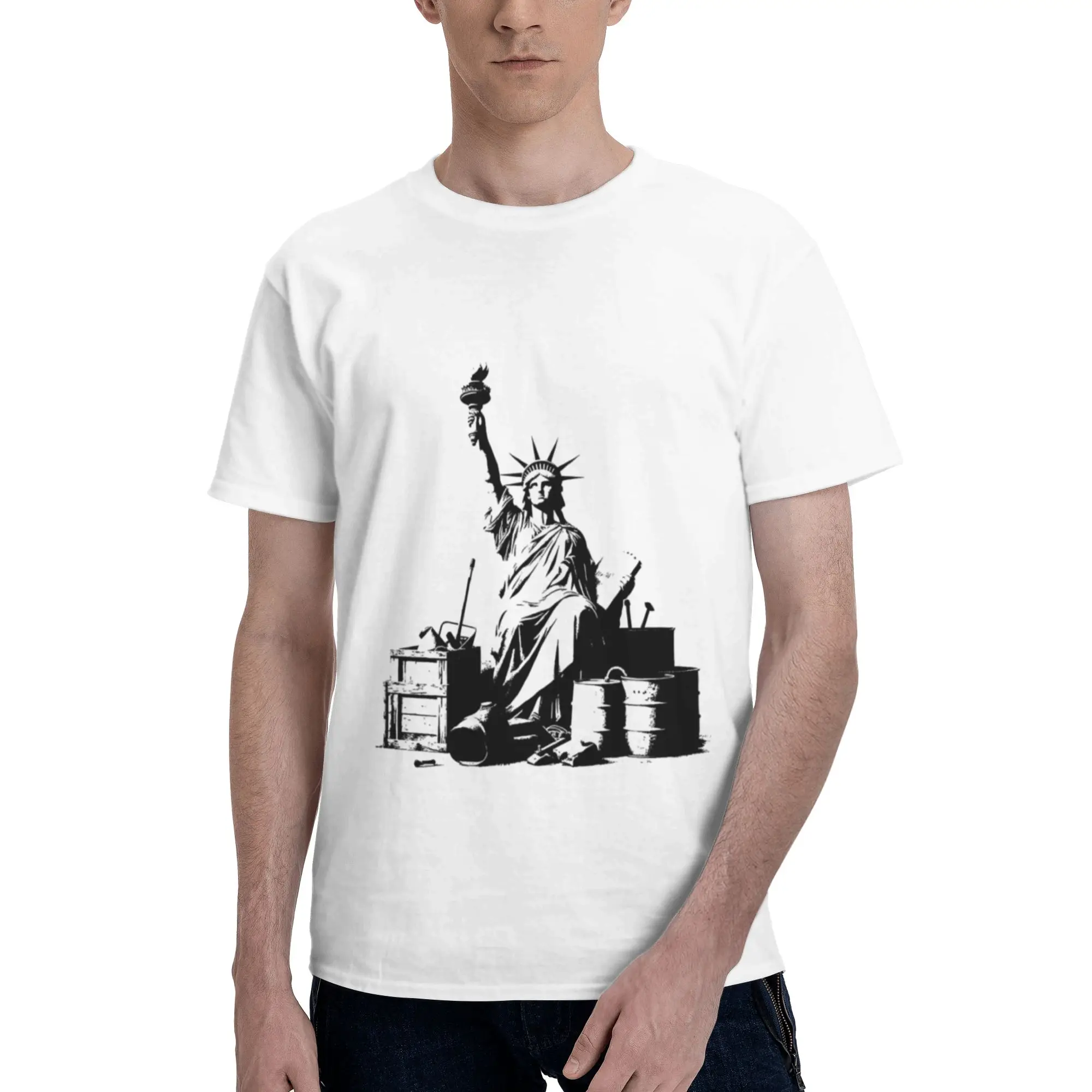 Sitting Black White Street Art Graphic Men T Shirts Humor Tee Shirt Short Sleeve Crew Neck 100% Cott