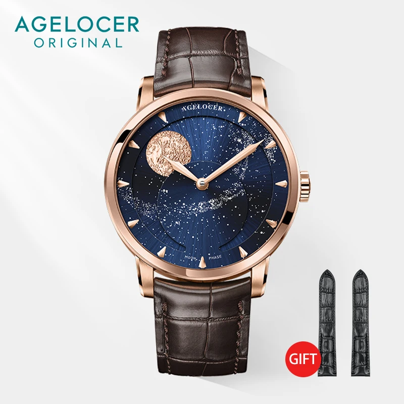 

AGELOCER Original Astronomer Watch Men's Business Luxury Gold Watch Automatic Mechanical Moon Phase Watch Birthday Gift for Men