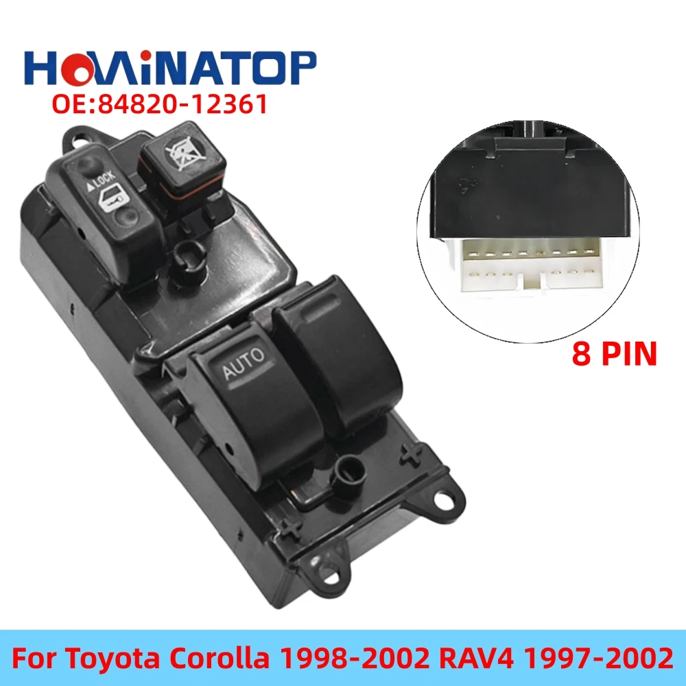 HOWINATOP 84820‑12361 8Pin LHD Power Window Double Switch For Toyota Corolla 1998‑2002 RAV4 1997‑2002 OEM Replacement
