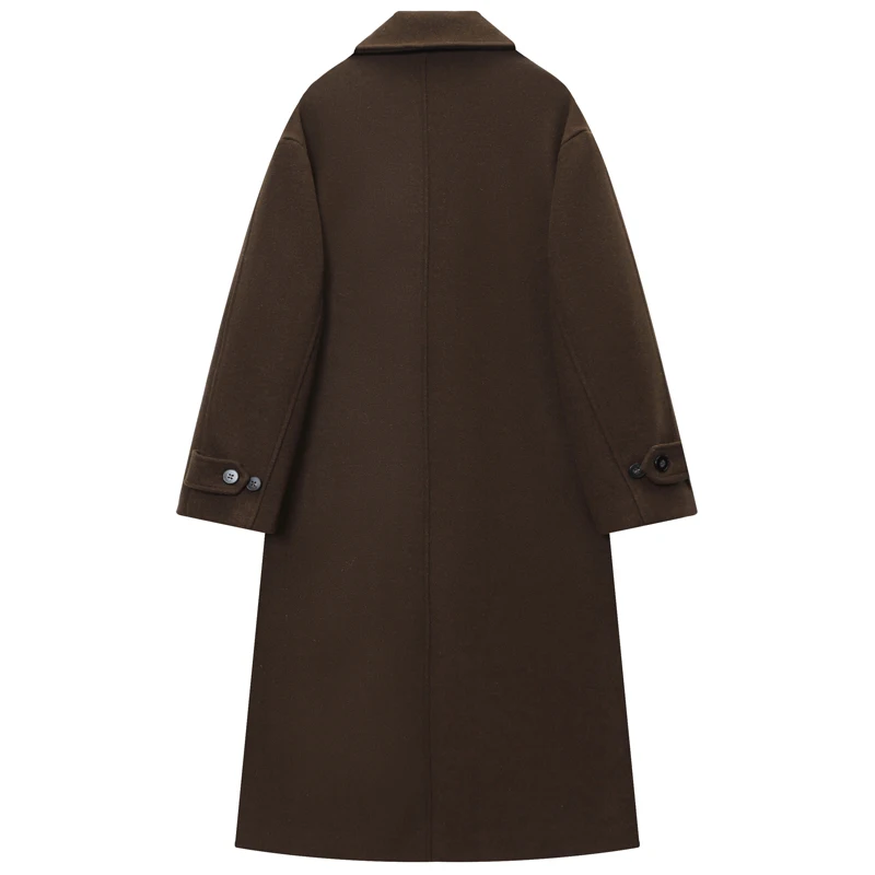 HXAO Bruine Tweed Outerwears Dames Demi-Seizoen Jas 2025, Oversize Double-Breasted Lange Jas Vrouw Kantoor Lange Mouw Overjas