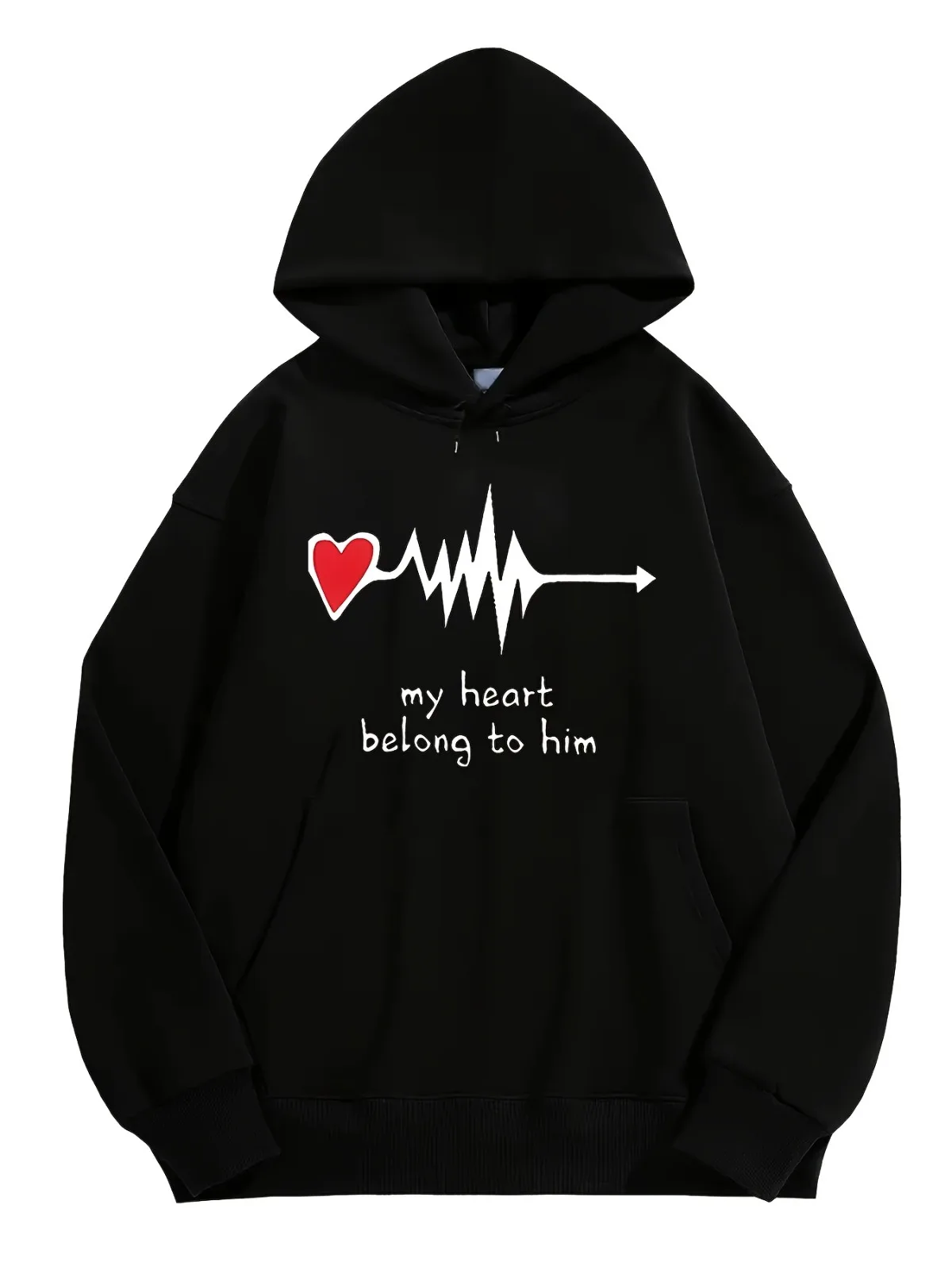 1 unidad [estilo de pareja] moda informal con estampado de latido del corazón para él y sus mismo estilo, sudadera con capucha holgada y cómoda para regalo del Día de San Valentín