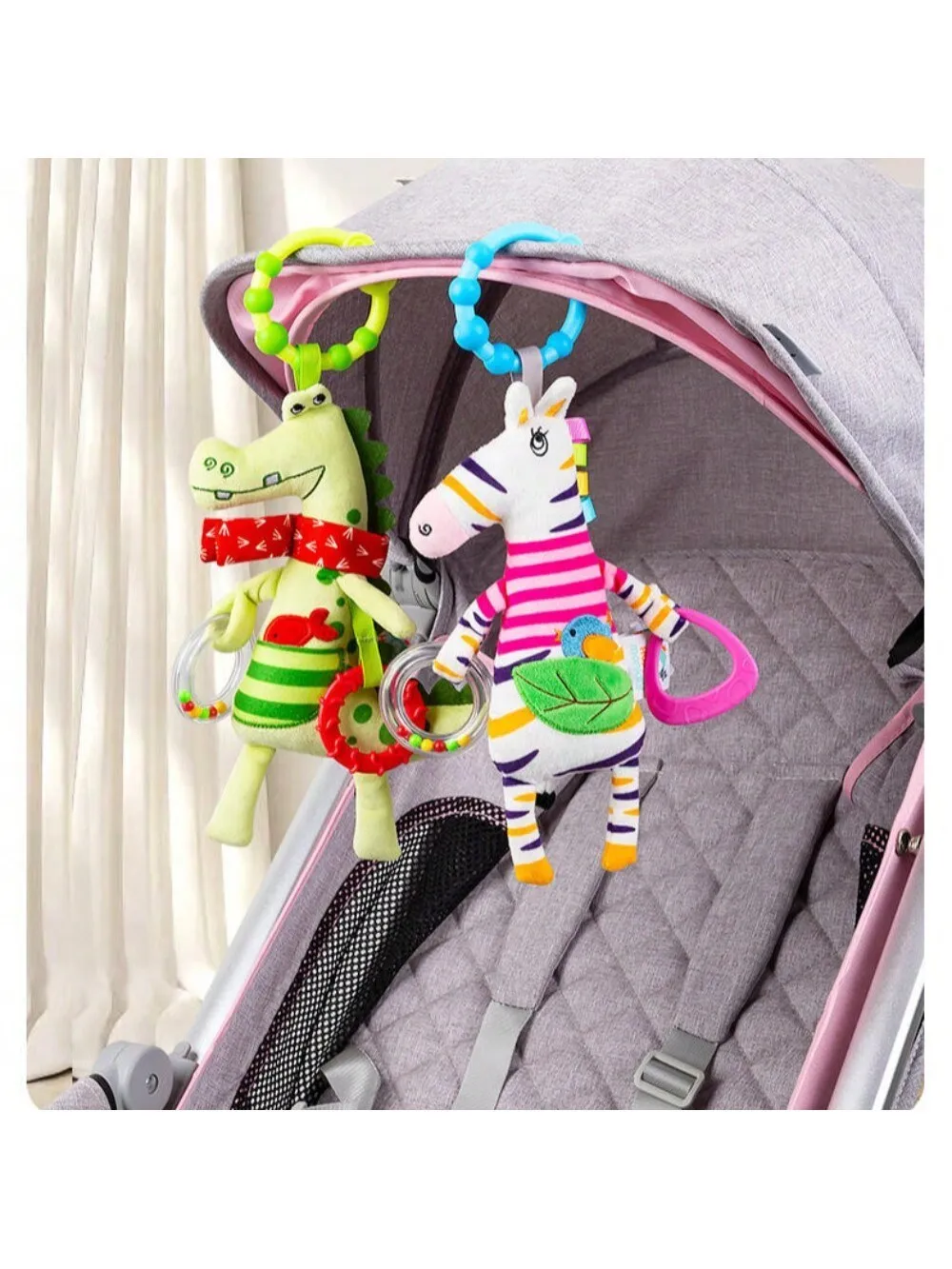 لعبة معلقة على شكل حيوان قطيفة بصوت حاد ، غابة ، عربة أطفال #4