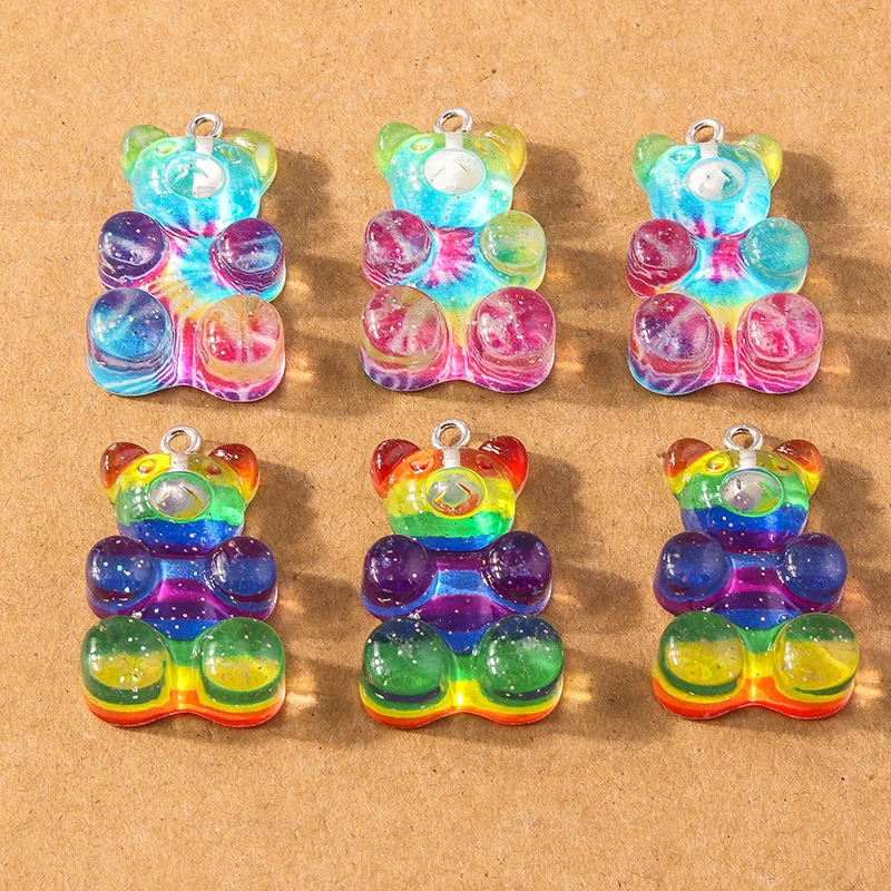 10pcs Cute Colorful Animal Gummy Bear Charms Pendants for Jewelry Making Earrings Necklace DIY Handmade Accessories