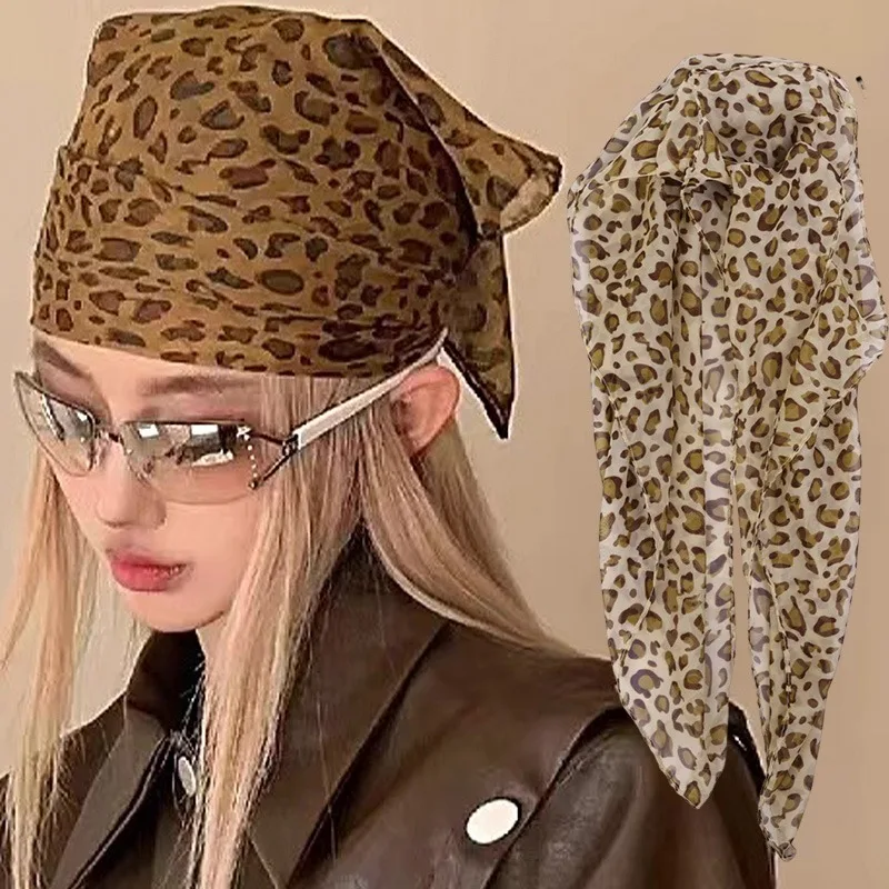 Y2K Vintage Leopard Print Square Scarfs High Quality Comfortable Spicy Girl Headscarf Versatile Party Scarf Exquisite Accessory