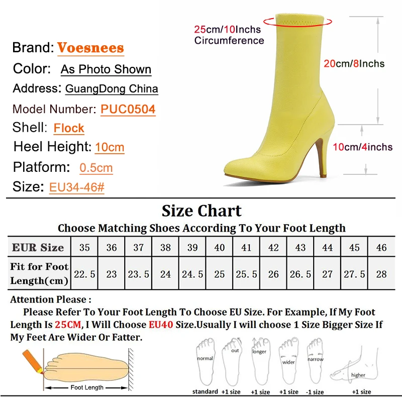 2023 Autumn Winter Sock Short Boots Lady Mid-Calf Thin High Heels Large Size 46 Fashion Women Shoes Elastic Flock Pointed Boots