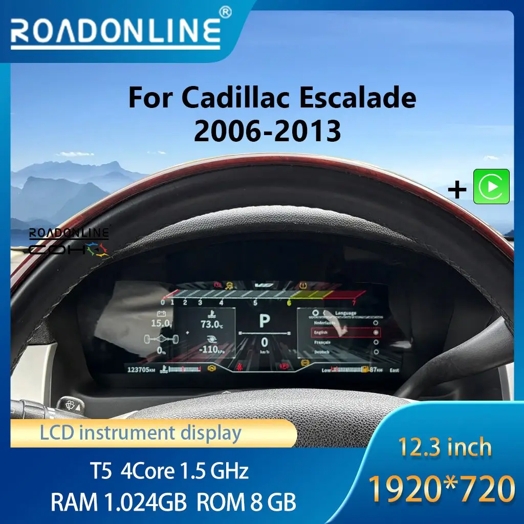 

12.3 ''Digitale Dashboard ForCadillac Escalade 2006-2013 Snelheidsmeter Virtuele Cockpit Carplay Voor
