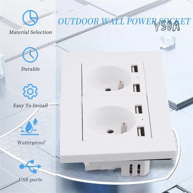 

IP66 16A 250V Waterproof Outdoor Wall Power Socket Box Electrical Double Outlet With 2USB For Home Garden France-Style