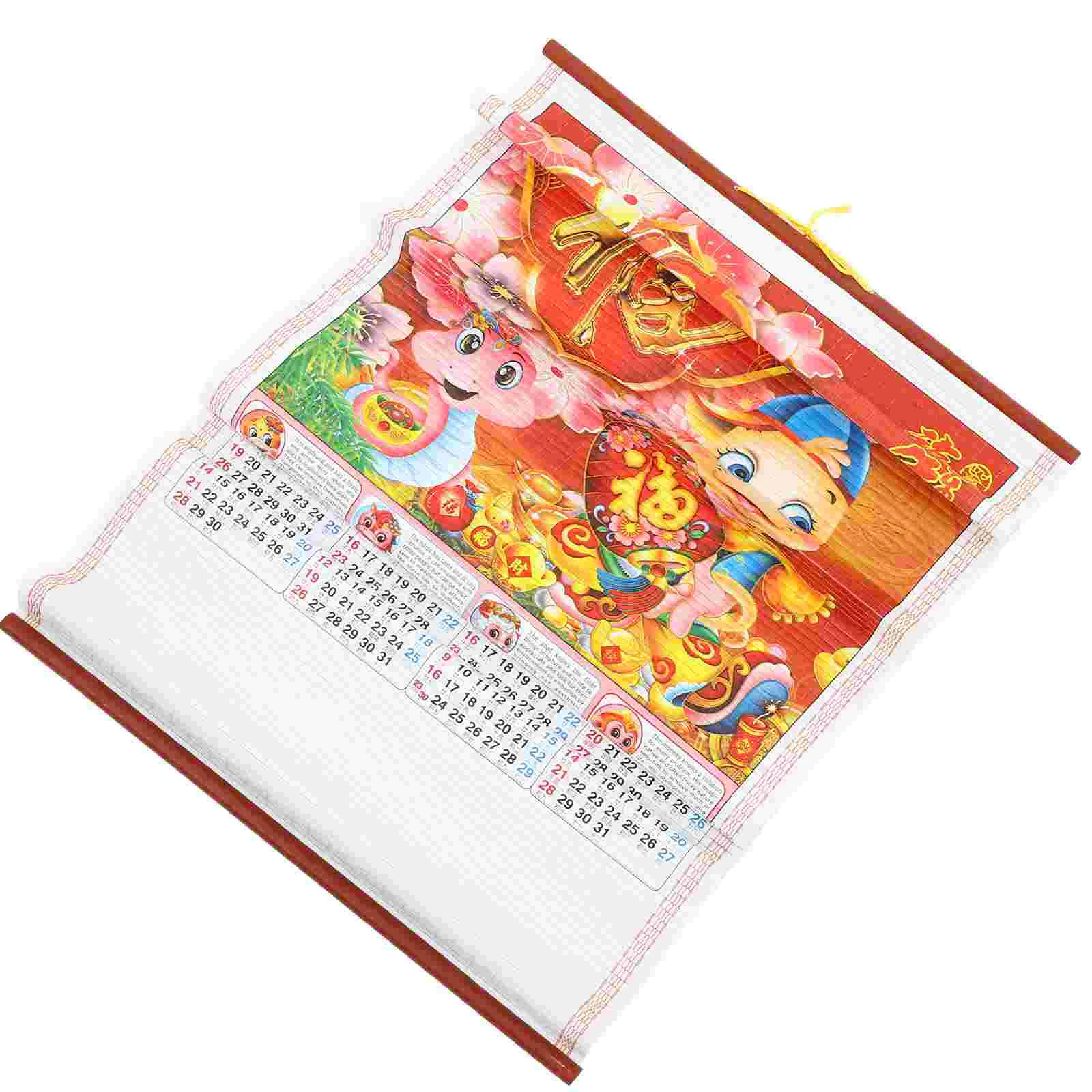 Year of The Snake Wall Calendar Scroll Household Monthly Holiday Hanging Wood English Office Clear Printed