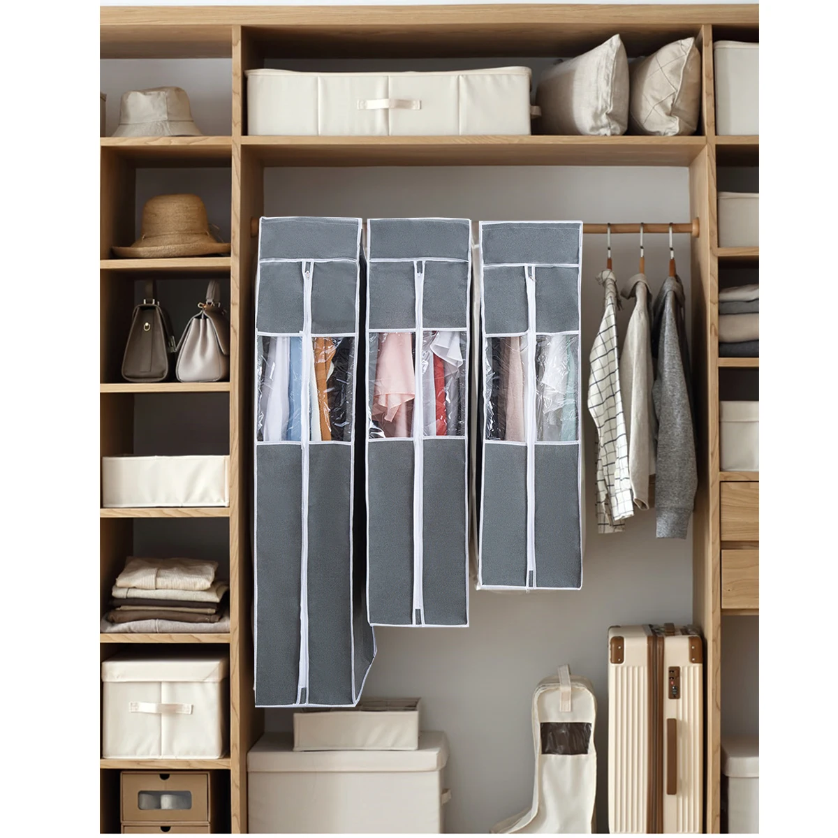 

Dustproof Clothes Bag Ideal Length for Suits Shirts Trousers Coats Material Hanging Protector S Grey Hanging Clothes Bag