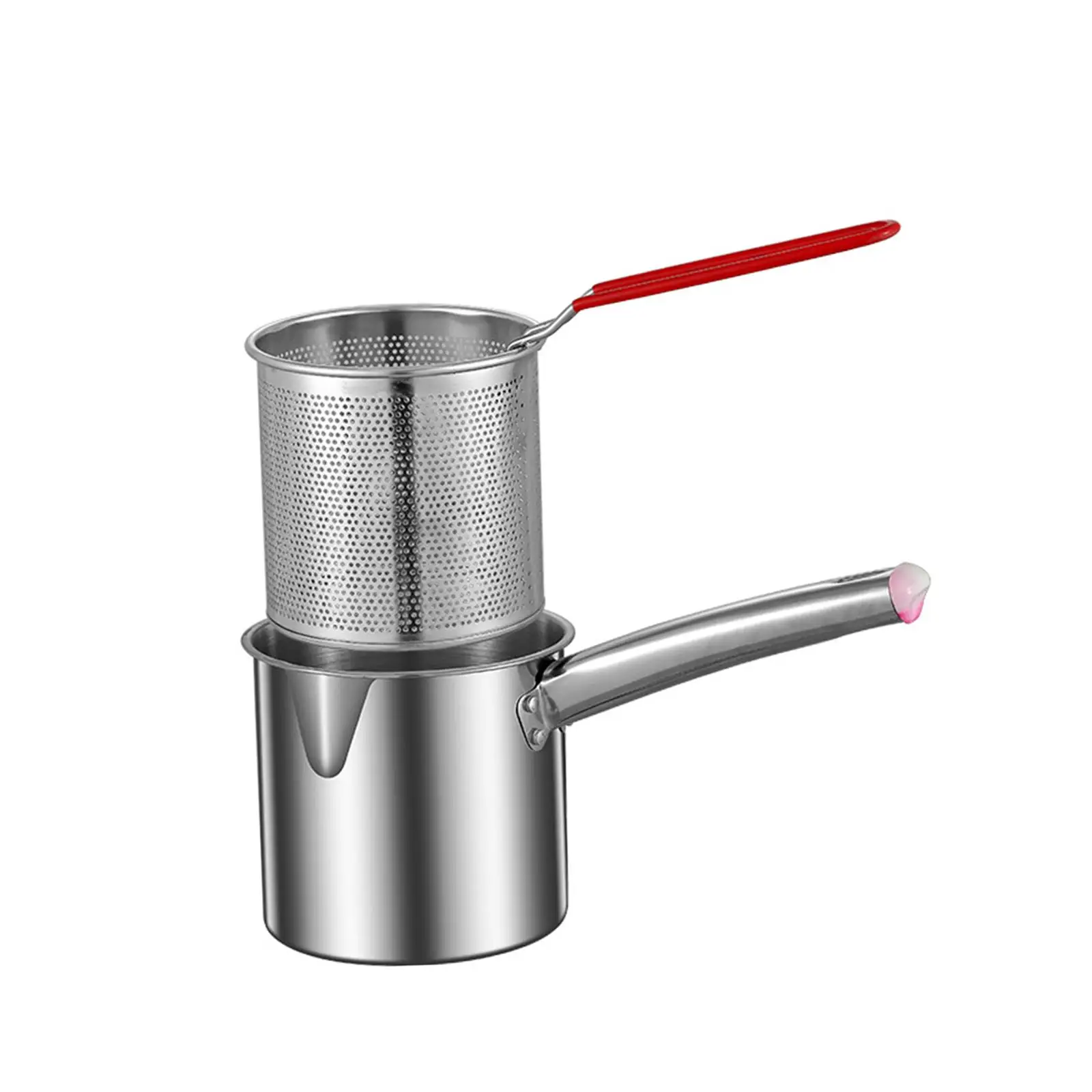 Deep Frying Pan with Strainer Basket Butter Warmer Pot Stainless Steel Cookware for Kitchen Restaurant Home Use