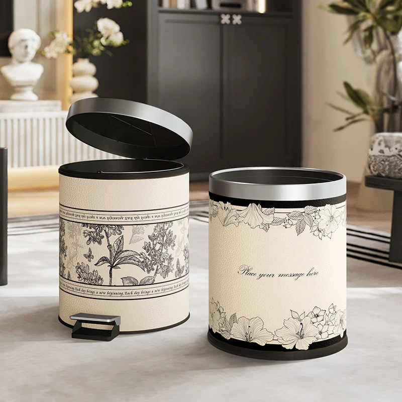 

Большая емкость для мусора для кухни и гостиной, для домашнего использования, с крышкой, высокая эстетическая ценность, роскошный матовый круглый контейнер