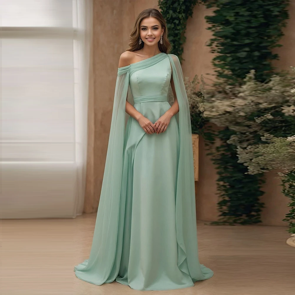 

One Shoulder Evening Dresses with Cap Sleeves Fashion Pleated Prom Dress for Women Floor Length Formal Party Gowns 2025