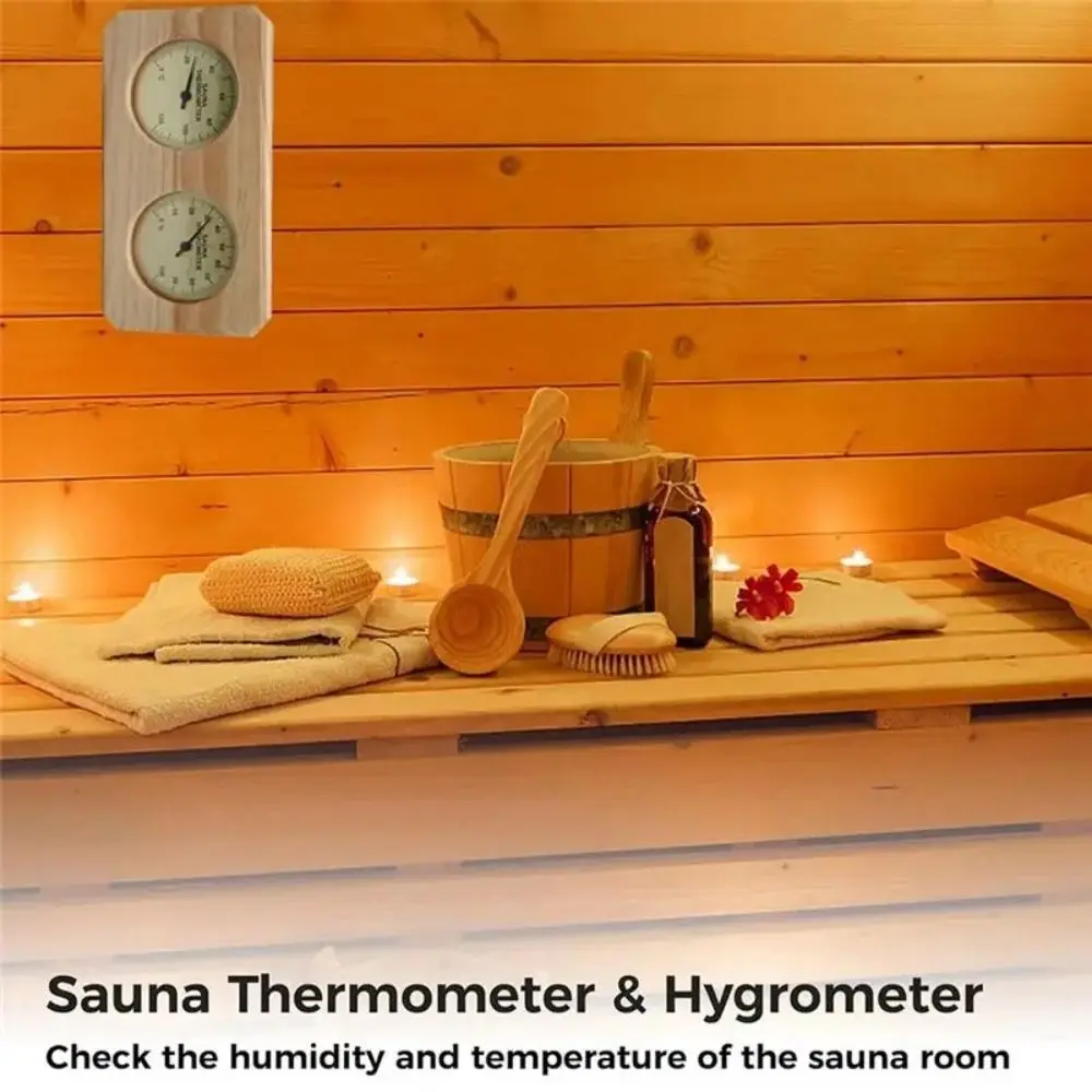 Bimetallic Strip Wall Mounted Thermometer Heat-Resistant Materials Pine Wood Casing Hygrometer Metal Internal Parts