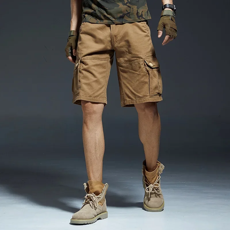 Men's Camouflage Beach Shorts Multi-pocket Straight Cargo Shorts Summer Camping Hiking Outdoor Training Military Short Trousers