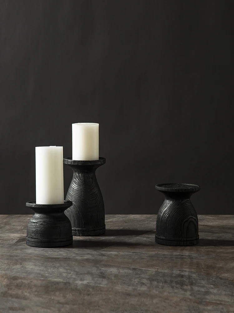 

Wabi-sabi wind candle holder charcoal burning wood charcoal wood new Chinese Japanese Zen solid wood model house B & B soft