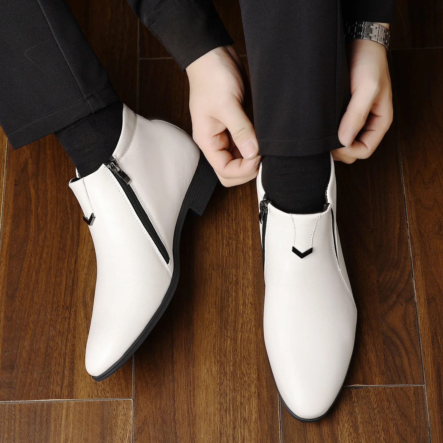 Men Ankle Boots Luxury High-top Men Leather Shoes High Quality Non-Slip Motorcycle Boots Fashion Zipper Men Boots 2025 - Image 4