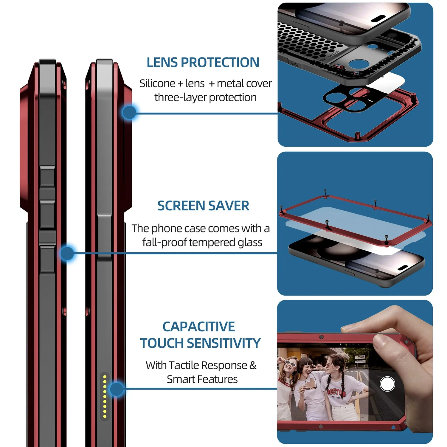 حافظة معدنية لهاتف آيفون اير 17 16e 16 15 14 13 12 11 Pro Max XS XR 8 7 Plus غطاء صلب قوي مقاوم للصدمات شاشة زجاجية