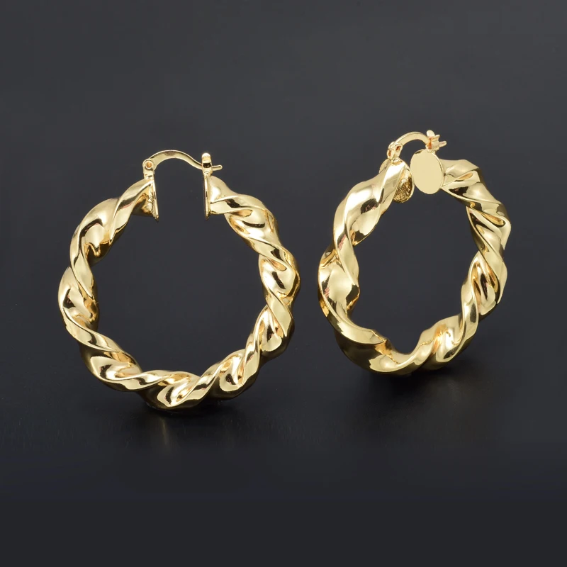 Trendy 18K Gold Plated Copper Hoop Round Earrings Rock Twist Eardrop Women Fashion Accessories Wedding Party Birthday Gift